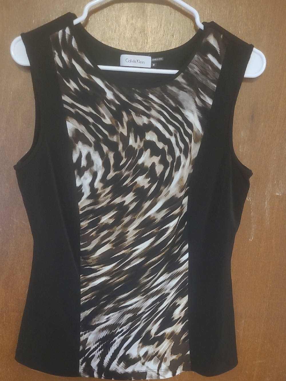 Calvin Klein Black Tank with Brown and White Animal-Print Center